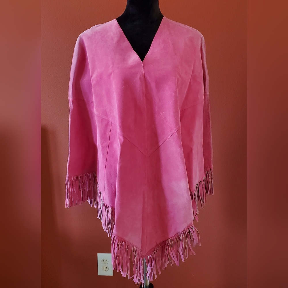 Metrostyle - 100% Leather Pink Poncho